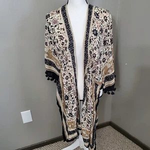 Vince Camuto Kimono Top Shawl Shrug Floral Fringe Tassels Boho Hippie One Size - Picture 1 of 12