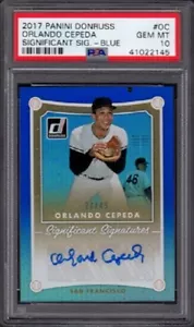 Orlando Cepeda Panini Donruss 2017 azul firma significativa clasificación automática PSA 10 - Imagen 1 de 2