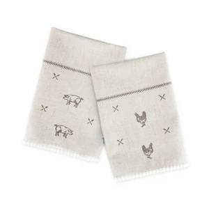 Rustic Farmhouse Linen Assorted Napkin Set Beautiful Farm Chicken Pig Twine 4901 - Picture 1 of 5