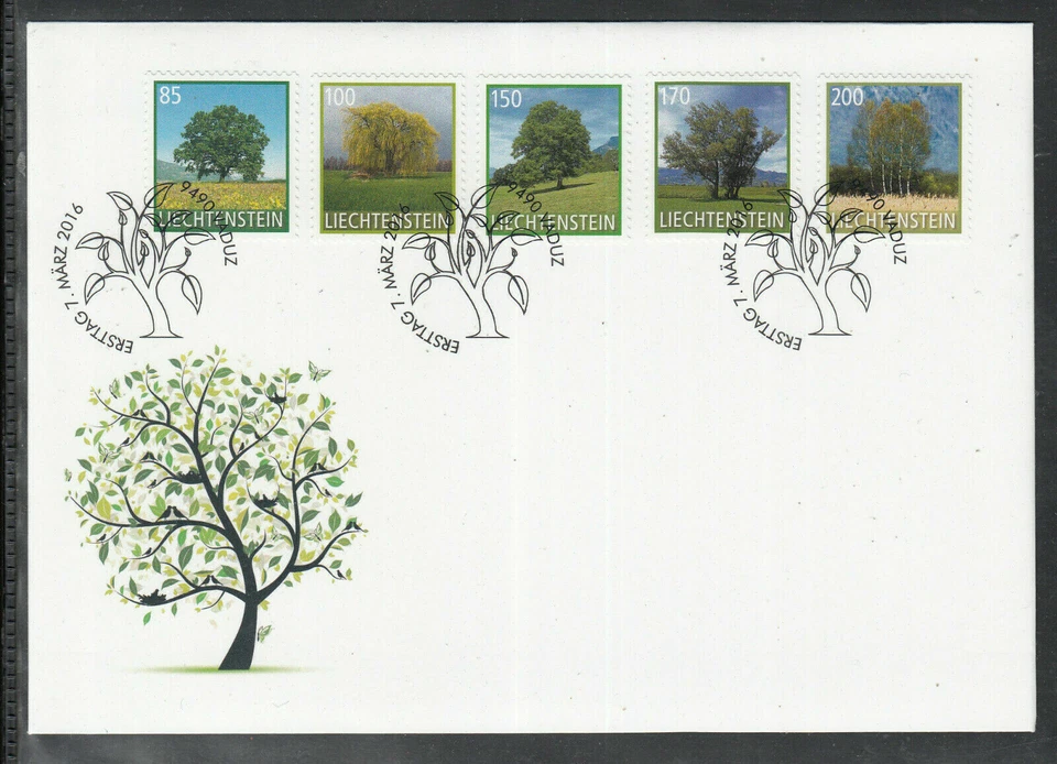 Liechtenstein FDC 2016 - Trees English oak Weeping willow Walnut Aspen - Image 1 of 1