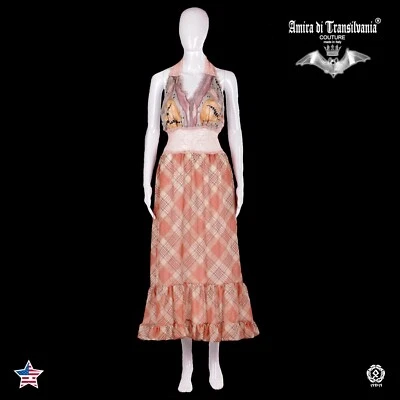 mujer ropa verano vestido alta costura moda tartán tela rosa encaje gitano  Foto 1 de 4