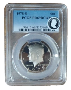 Moneda de 50 centavos S Kennedy 1978 medio revestida PR69 DCAM PCGS prueba graduada - Imagen 1 de 3