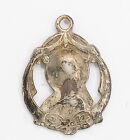 Antique Holy Mary Pendant Sterling Silver, Mary Has An Aqua Tear Drop