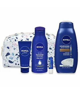 NIVEA Skin Care Set for Her 4 Piece Gift Set, Lip Care, Lotion, Bodywash, Creme
