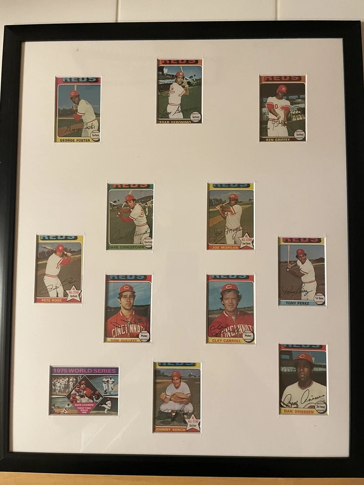 Framed 1975 Reds “Great Eight” Baseball Cards. Rose, Morgan, Perez, Bench - Image 1 of 1