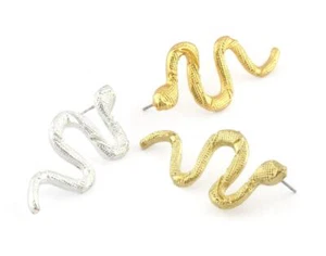 1 pair Snake Earring Stud Post Wire Base Raw Brass, Shiny silver-gold 44mm 5331 - Picture 1 of 8