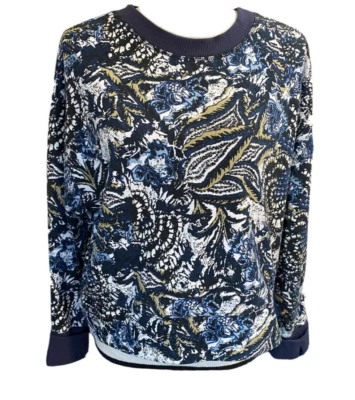 Joie Caleigh Sweatshirt Cropped Floral Blue Multi Color Thumb Hole Size Large - Imagem 1 de 4