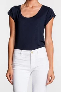 Camiseta MiH JEANS Cuello Escote Azul Marino J140NA Top Diseñador Mangas Cubiertas Puños - Imagen 1 de 4