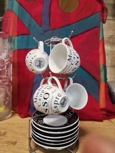 Gibson Espresso 13 Piece Small 3 oz Stoneware Coffee Cup Set with Wire Saucer... - Picture 1 of 2