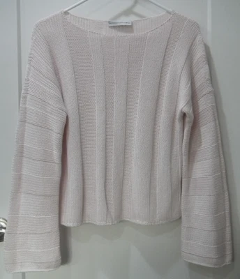 Brunello Cucinelli 女式淡粉色棉质电缆针织毛衣船领,尺寸 L — 第 1/4 张图片