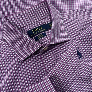 Ralph Lauren Shirt Men 15.5 34-35 Purple Slim Stretch Long Sleeve Button Up Pony - Picture 1 of 10