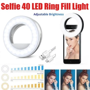 Portable Selfie 40LED Ring Light Rechargeable Clip-on Fill Light for Smart Phone - Picture 1 of 17