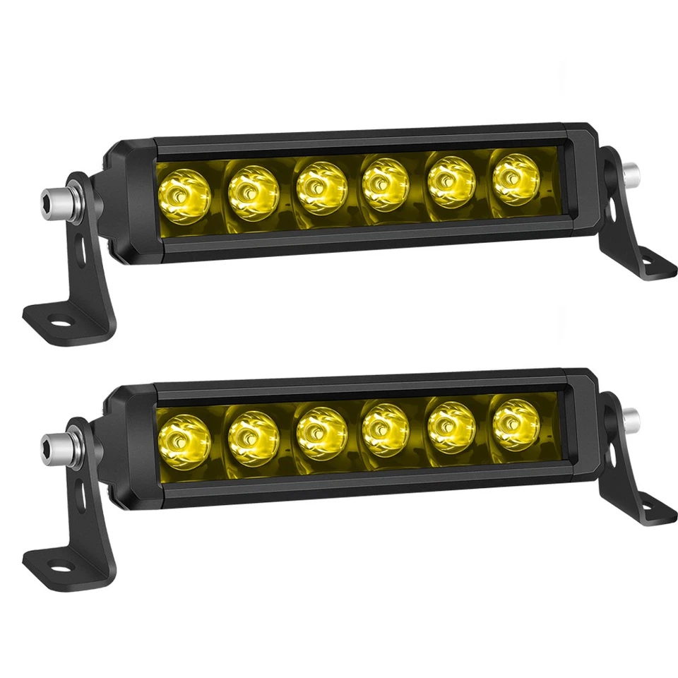 2x 6/8" Yellow LED Light Bars Single Row Fog Work Driving Truck UTV ATV SUV Boat Foto 1 de 4