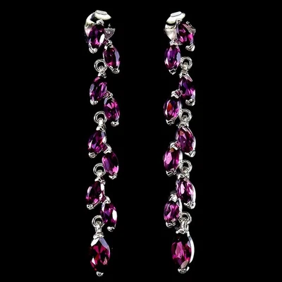 Pendientes de plata de ley 925 marquesa rodolita granate piedras preciosas naturales joyería Foto 1 de 4