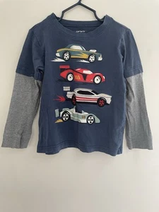 Carter's Toddler Boys Race Car Graphic 2-In-1 Crewneck Long Sleeve Shirt Blue 5T - Picture 1 of 5