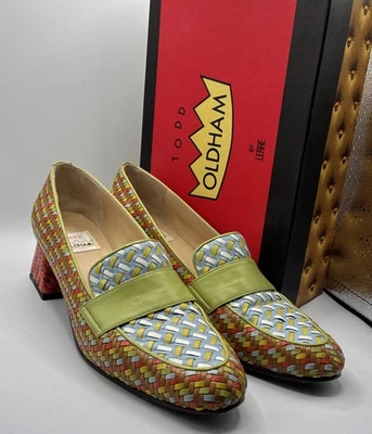 Bloque de zapatos vintage Todd Oldham entrelazado tejido multicolor cuero 38 para mujer” Foto 1 de 4