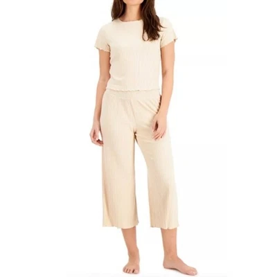 ALFANI WOMENS SIZE LARGE RIBBED CAPRI PAJAMA PANTS SET CREAM NEUTRAL NWT - Image 1 of 4