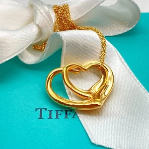 Tiffany & Co. Goldplatte 22 mm 15 mm offenes Herz Halskette 16" Silber 2,9 g - Bild 1 von 16
