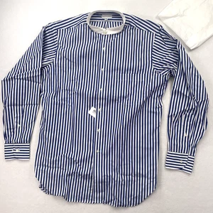 Vintage Maus & Hoffman Dress Shirt Men Medium Blue White Stripes Band Collar USA - Picture 1 of 17