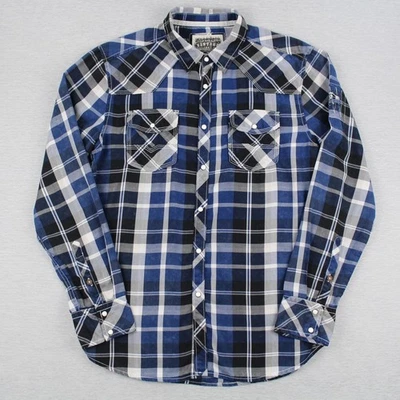 BKE винтажный жемчуг Snap длинным рукавом жемчуг Snap рубашка мужская размер L синий клетку - Изображение 1 из 4