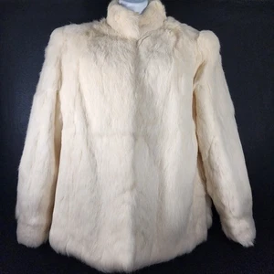 Rabbit Fur Coat White Sz 10 Medium Long Sleeve Hip Length Korea Vintage READ  - Picture 1 of 18