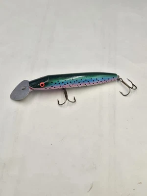 Vintage Wood Muskie Pike Bass Crankbait Lure Jerk bait 8 Inch Metal Blade Teal - Image 1 of 4