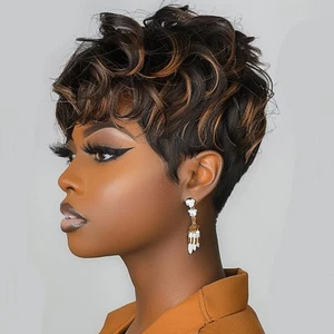 Short Pixie Cut Wigs for Black Women Short Curly Hair Layered Wavy Pixie Cut ... - Picture 1 of 9