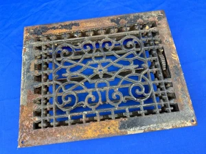 Ornate C.1885 Floor Grate, Vent Louvers OPEN Easily! Frame 13 3/4" x 10 7/8" - Picture 1 of 13
