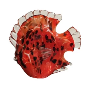 JL Hand Made Blown Art Glass Puffer Fish Red Black Glass 7.5”Tx7”W PaperWeight - Picture 1 of 9