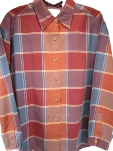 Lemon Grass Women L/S Button Front Top 100% Cotton Size XL Blue/White/Orange/Br - Picture 1 of 4