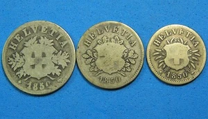Switzerland Lot of 3 Coins 1850, 20 Rappen, 10 Rappen, 5 Rappen - Picture 1 of 2
