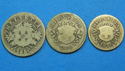 Switzerland Lot of 3 Coins 1850, 20 Rappen, 10 Rappen, 5 Rappen - Image 1 of 2