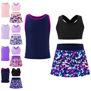 Kids Girls Sportswear Tennis Activewear Soft Tops And Skirts Golf Tracksuit - Picture 1 of 45