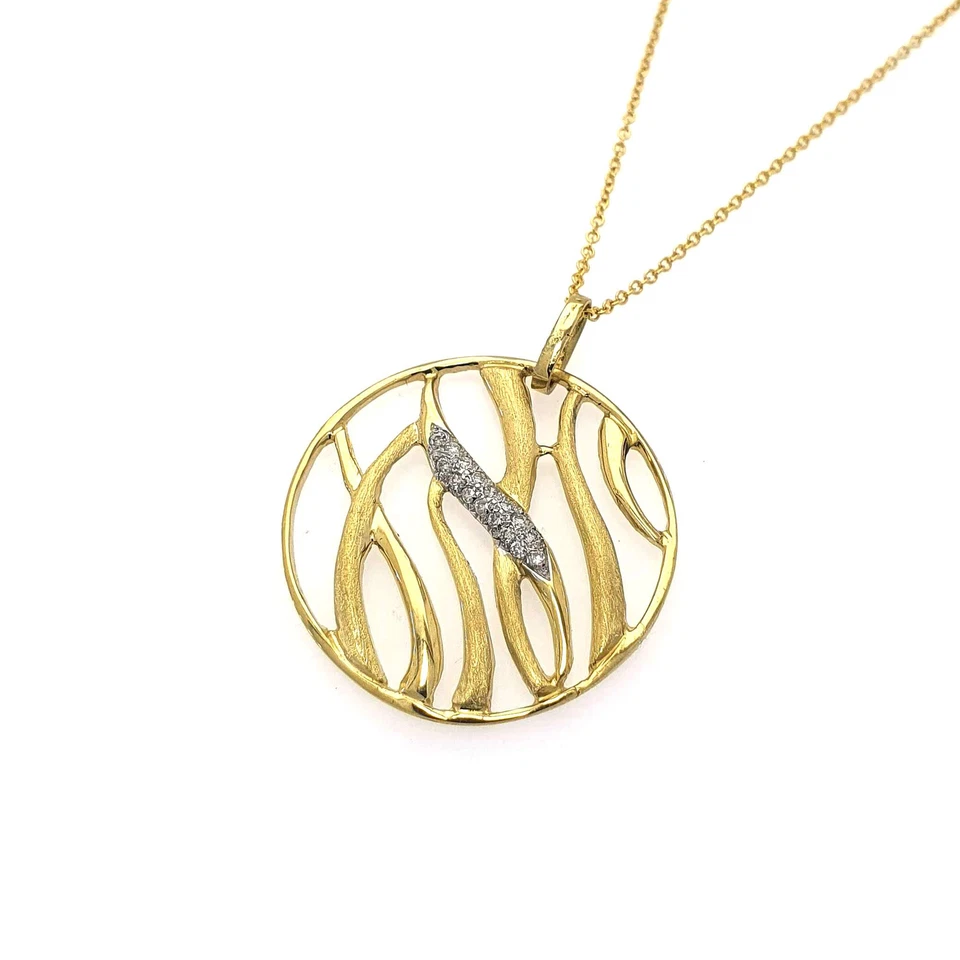 Collar floral artesanal grande de oro macizo de 14k con 16 diamantes blancos naturales SI Foto 1 de 4