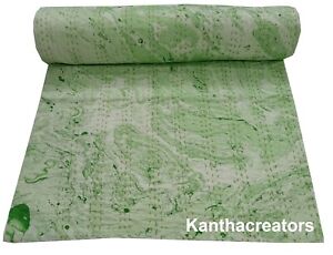 Indian Hand Stitch kantha Throw Reversible Coverlet Handmade Bedspread Ac Quilt