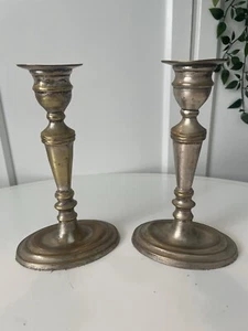 2 Brass Candlesticks Patina Antique Victorian Style Vintage Pair - Picture 1 of 5