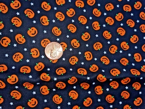 Vintage Cotton Quilting Fabric Black small jack o lanterns 44 x 58 or 1 5/8 yd - Picture 1 of 4
