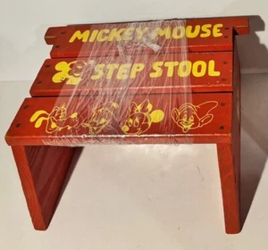 Vintage Mickey Mouse Red Wooden Step Stool - Picture 1 of 2