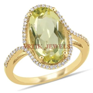 Natural Lemon Quartz Gemstone with Gold Plated 925 Sterling Silver Ring #3180 - Picture 1 of 10