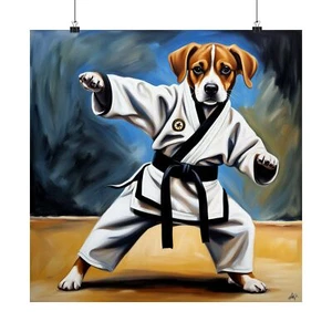 Karate Canine: Original Dog Oil Painting, Martial Arts Pet Art - Picture 1 of 26