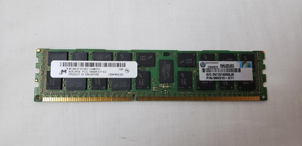 Lot (8) MICRON MT36KSF1G72PZ-1G4 8GB 2Rx4 PC3L-10600 1333MHz, SERVER MEMORY - Image 1 of 3