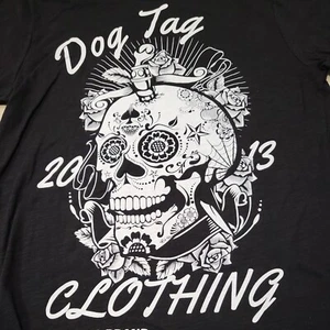 Dog Tag Clothing Graphic Skull Biker Streetwear Black T-Shirt Mens Size M - Picture 1 of 10