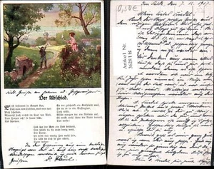 362818,Liedkarte Der Abschied Text Soldat Frau winkt m. Taschentuch  - Picture 1 of 1