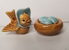 Vintage Arcadia Ceramic Bird Nest Eggs Brown Blue Salt Pepper Shakers REPAIRED 