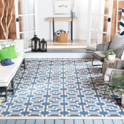 SAFAVIEH Indoor Outdoor CY6015-243 Courtyard Blue / Beige Rug - Image 1 of 4