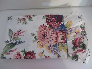 Twin Size Wamsutta Shabby Chic Ruffled White Sheet With Floral Design Blue Trim - Picture 1 of 4