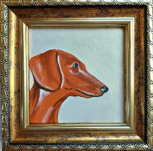 Dachshund perro pintura enmarcada perro marrón pintura al óleo cachorro arte 3x3 - Imagen 1 de 11