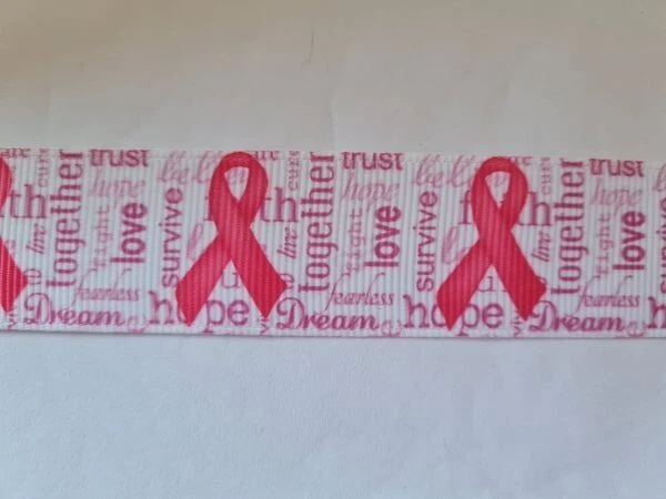 2 meters of pink ribbon print grosgrain ribbon 1" wide - Image 1 of 1