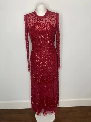 Vestido midi longo de lantejoulas vermelhas UK10 US6 agulha e linha Preloved princesa Katherine - Imagem 1 de 4