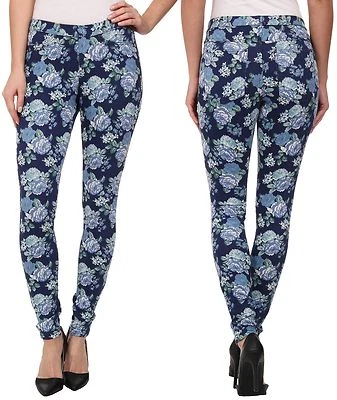HUE U15377 Blue Dark Denim Floral Original Stretch Leggings  - MSRP $46  - Image 1 of 4